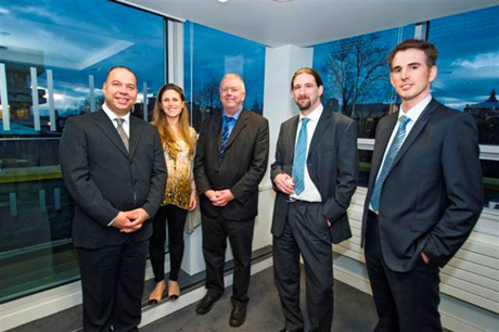 Professor Peter Kind, Dr Andrew Stanfield and Professor Sir John Savill, Head of the College of Medicine and Veterinary Medicine, host Gus Alusi and Reem Waines at a special even to celebrate the Centre's opening